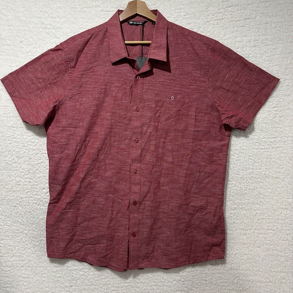 Travis Mathew Mens Red‎ Button Up Short Sleeve Pocket Golf Embroidered Shirt 2XL